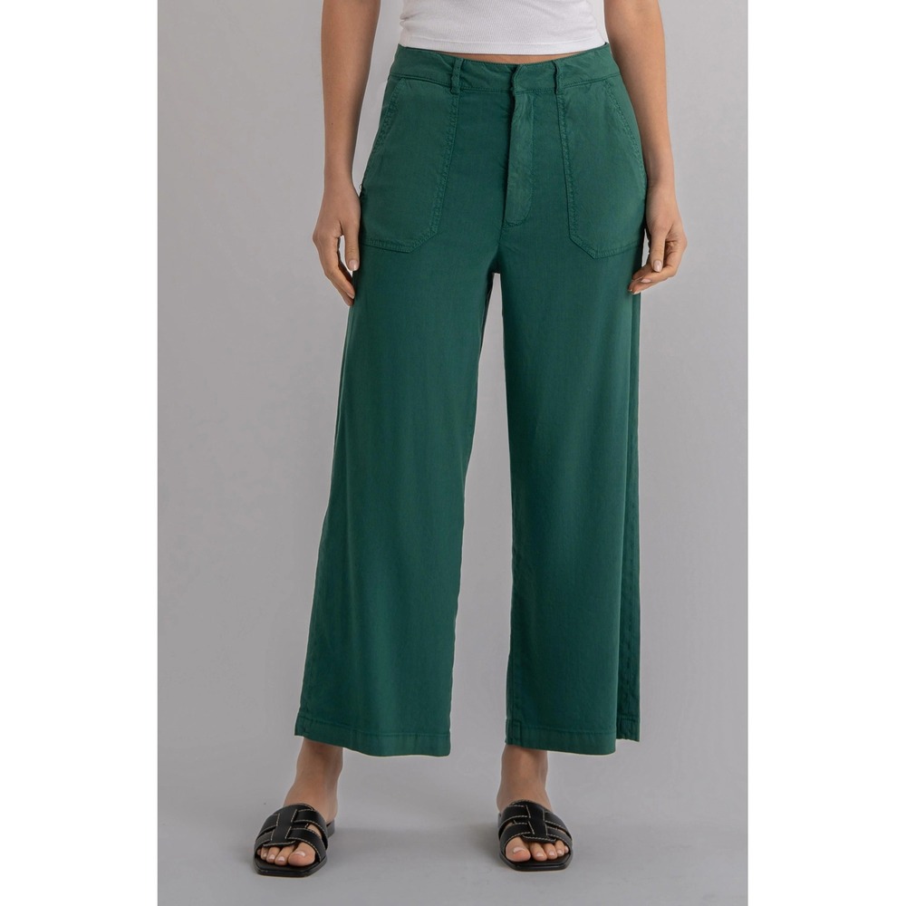 KUT from the Kloth Topaz Wide Leg Pants Women 4 Green Linen Blend High Rise